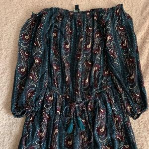 Off-the-shoulder patterned romper